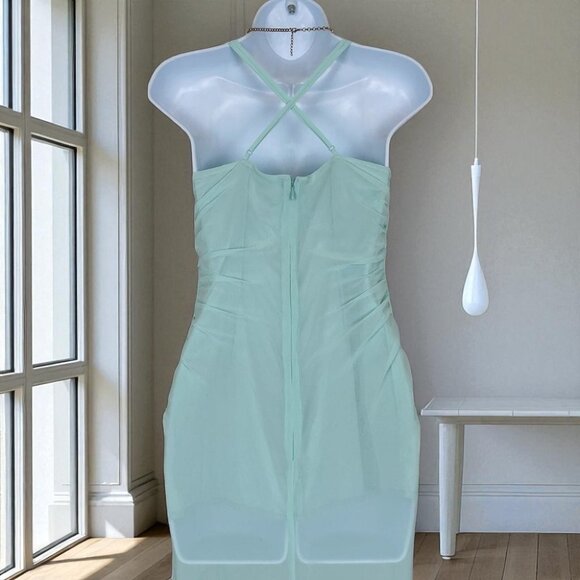 NWT BELLEVUE THE LABEL Isabella Ruffle Dress Light Dusty Teal Blue - Picture 4 of 4